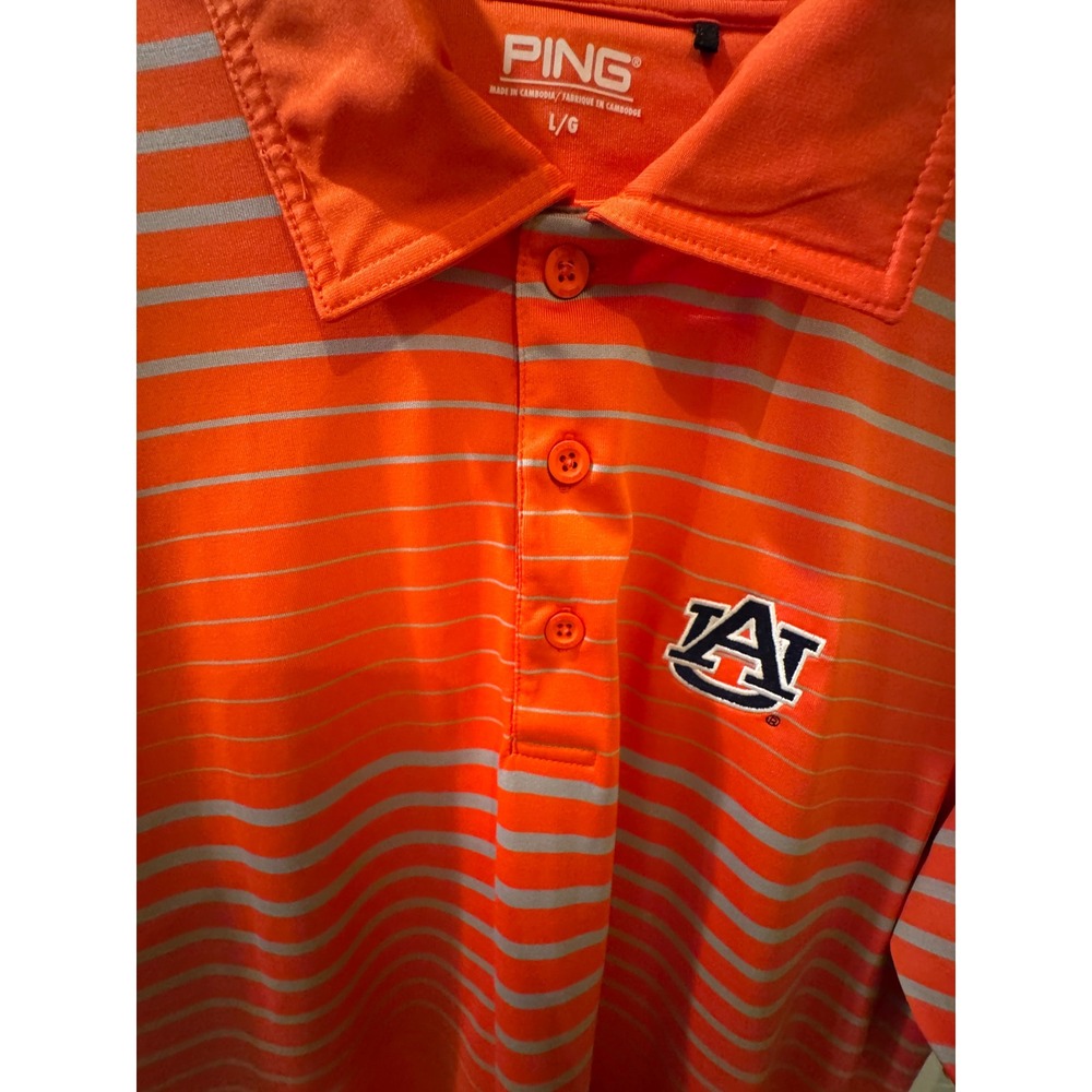 PING Auburn Tigers Golf Polo Shirt Mens‎ Large Orange Gray Stripe Sensorcool